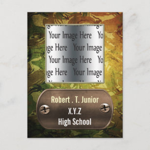 Invitation Carte Postale Camo vert de détresse - photo de graduation Invita