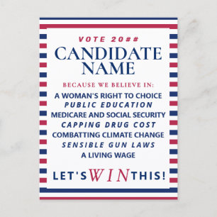 Invitation Carte Postale Campagne Démocrate Bleue de Vote Politique Patriot