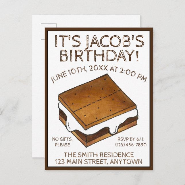 Invitation Carte Postale Campfire S'mores Marshmallow Smores Fête d'anniver (Devant / Derrière)