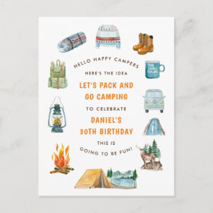 Invitation Carte Postale Camping Watercolor Campout extérieur Anniversaire
