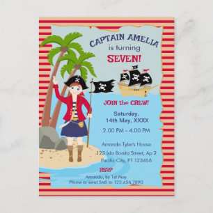 Invitation Carte Postale Capitaine de la fête d'anniversaire du navire pira