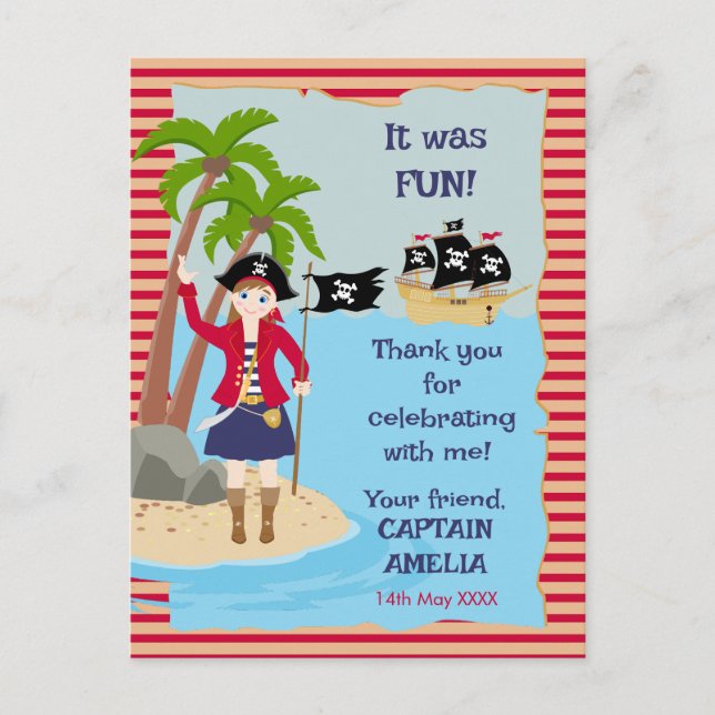Invitation Carte Postale Capitaine de la fête d'anniversaire du navire pira (Devant)