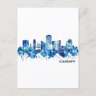 Invitation Carte Postale Cardiff Wales Skyline Blue