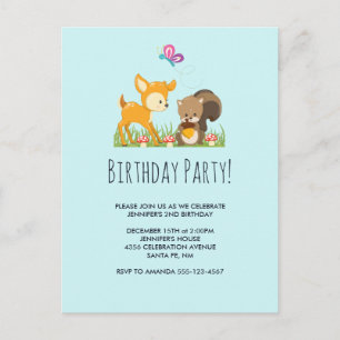 Invitation Carte Postale Caricature Woodland Créations fête d'anniversaire
