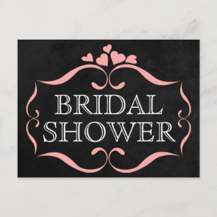 Invitation Carte Postale Carrosserie en Fête de l'mariée noire Coeurs roses