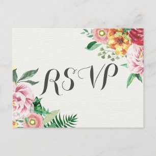 Invitation Carte Postale Carton de réponse élégant à l'aquarelle florale po