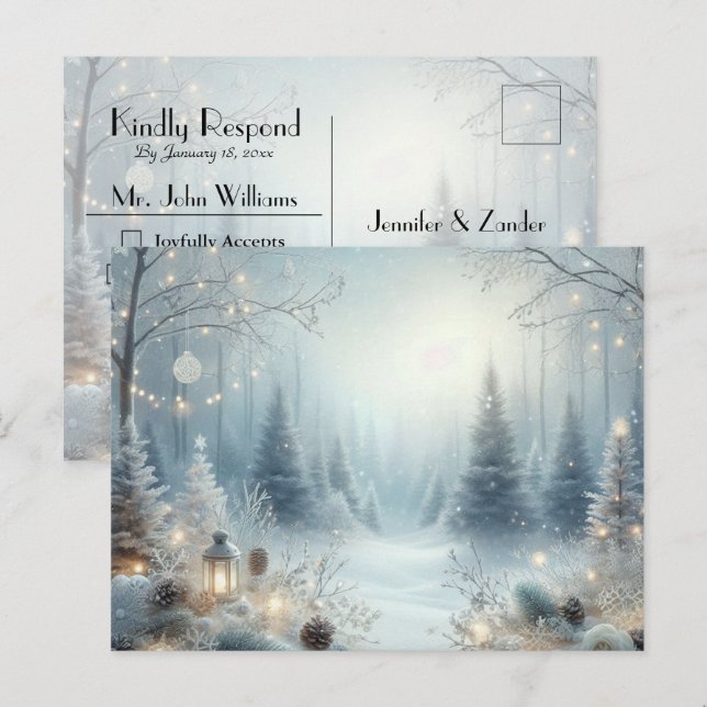 Invitation Carte Postale Carton de réponse pour le solstice d'hiver (Devant / Derrière)