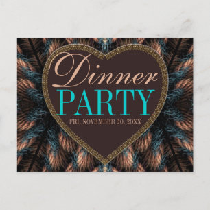 Invitation Carte Postale Carton d'invitation à un dîner avec des plumes fra