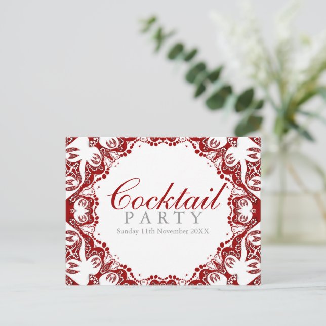 Invitation Carte Postale Carton d'invitation cocktail esprit batik rouge bl (Debout devant)