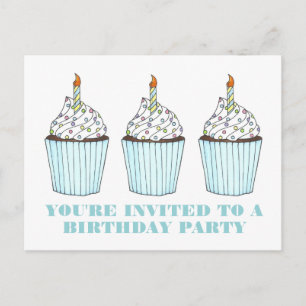 Invitation Carte Postale Carton d'invitation d'anniversaire Bougie Gâteau B