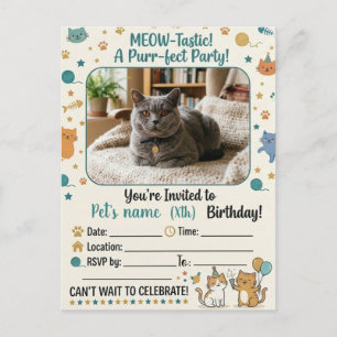 Invitation Carte Postale Carton d'invitation d'anniversaire de chat personn