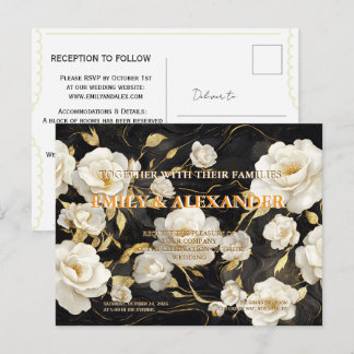 Invitation Carte Postale Carton d'invitation de mariage aux roses blanches 