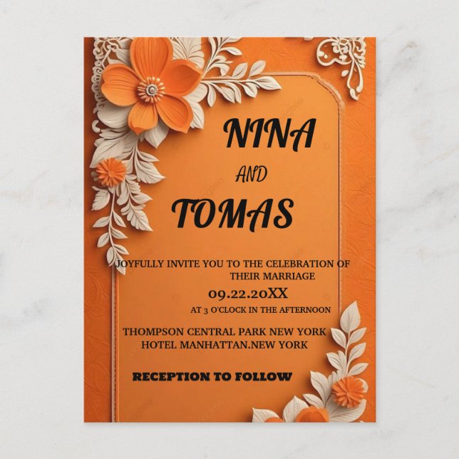 INVITATION CARTE POSTALE CARTON D'INVITATION DE MARIAGE CLASSIQUE (Devant)