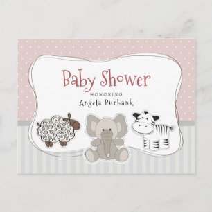 Invitation Carte Postale Carton d'invitation pour Baby Shower Animaux Bébés