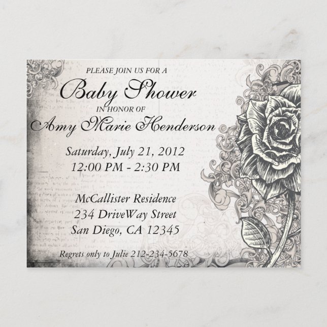 Invitation Carte Postale Carton d'invitation pour Baby Shower avec rose de  (Devant)