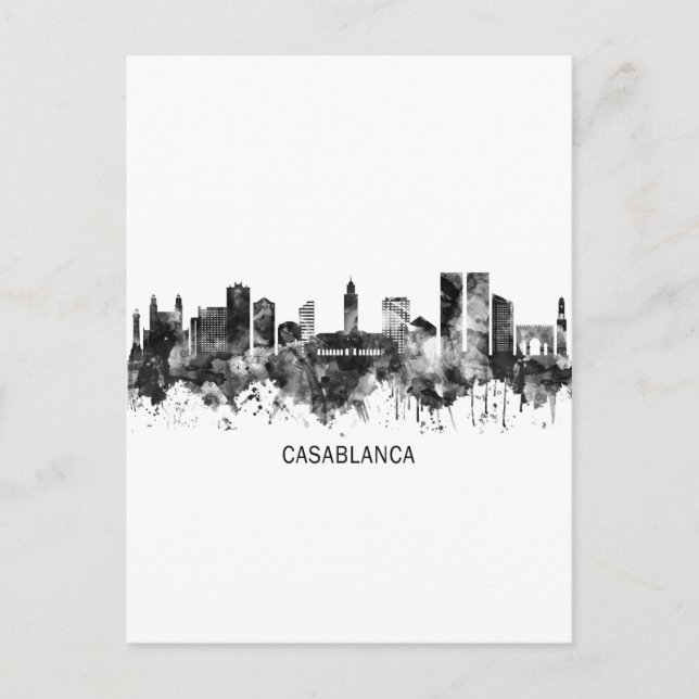 Invitation Carte Postale Casablanca Maroc Skyline BW (Devant)