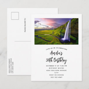 Invitation Carte Postale Cascade Islandaise Photo de Naissance Verte