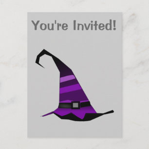 Invitation Carte Postale Casquette de sorcières violettes d'Halloween