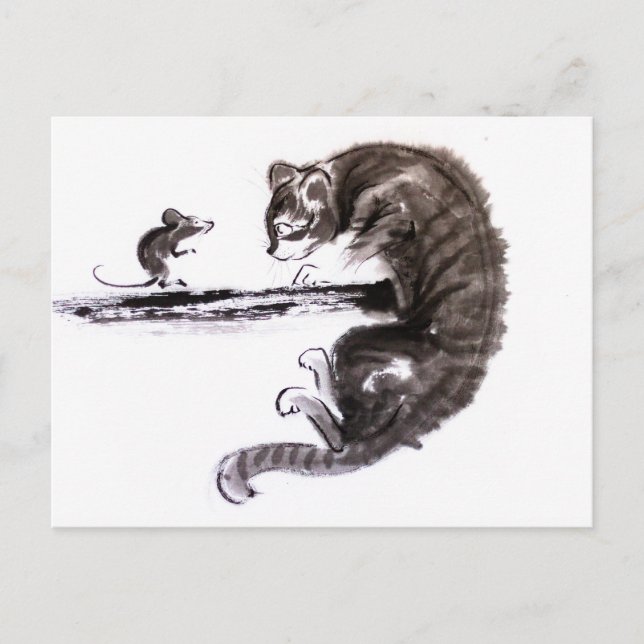 Invitation Carte Postale Cat And Mouse rencontre la peinture suave (Devant)