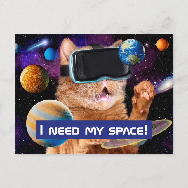 Invitation Carte Postale Cat VR dans l'espace (Devant)