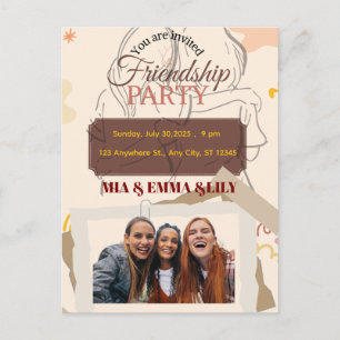Invitation Carte Postale Célébration élégante de fête d'amitié avec photo