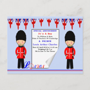 Invitation Carte Postale Célébration Royal Baby Prince Louis de Cambridge