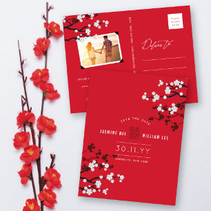 Invitation Carte Postale Cerise Blossoms Chic Mariage Chinois Enregistrer L