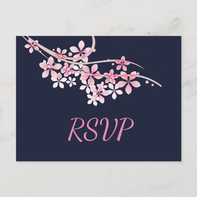 Invitation Carte Postale Cerry Blossom Marine rose RSVP (Devant)