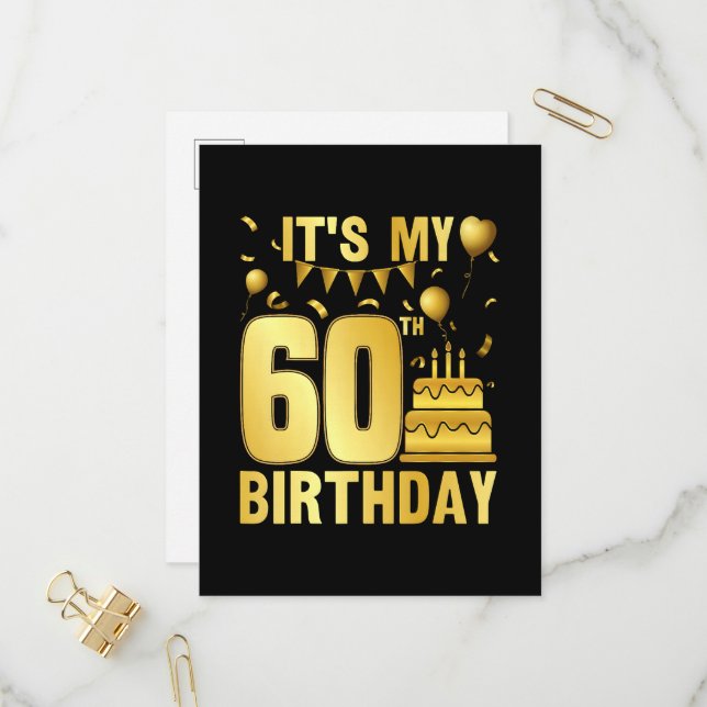 Invitation Carte Postale C'est ma fête de 60 ans (Devant/Arrière en situation)