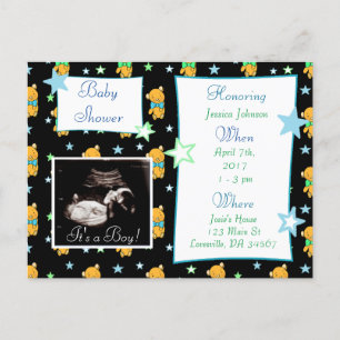Invitation Carte Postale C'est un garçon, Ultrasound Pic Baby shower Invita