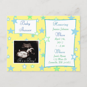 Invitation Carte Postale C'est un garçon, Ultrasound Pic Baby shower Invita