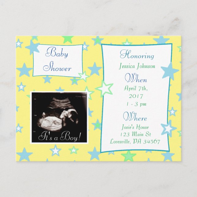 Invitation Carte Postale C'est un garçon, Ultrasound Pic Baby shower Invita (Devant)