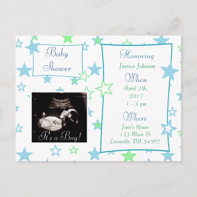 Invitation Carte Postale C'est un garçon, Ultrasound Pic Baby shower Invita (Devant)