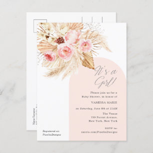 Invitation Carte Postale C'est une fille boho pampas moderne arche douche f
