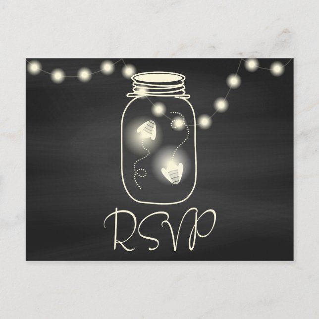Invitation Carte Postale Chalet Mason Jar avec lucioles Mariage RSVP (Devant)