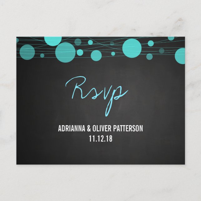 Invitation Carte Postale Chalkboard Blue Lanterns Mariage rustique RSVP (Devant)