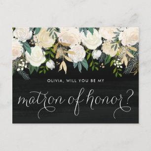 Invitation Carte Postale Chalkboard Pale Peonies Be My Matron of Honor
