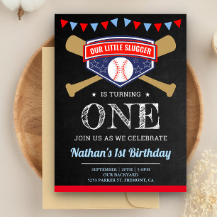 Invitation Carte Postale Chalkboard Sports Baseball 1ère fête d'anniversair