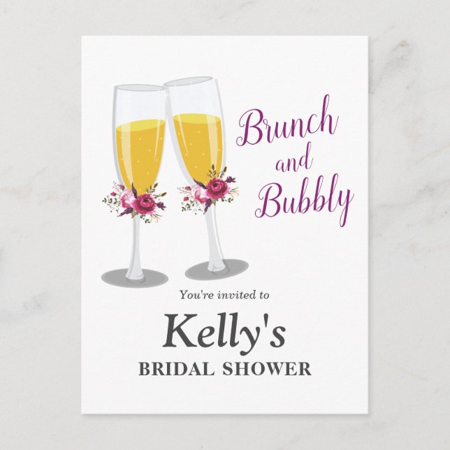 Invitation Carte Postale Champagne Brunch et Bubbly applaudissent l'anniver (Devant)