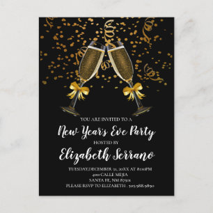 Invitation Carte Postale Champagne de la fête de la Saint-Sylvestre Verres 