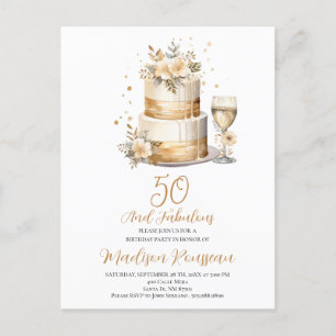 Invitation Carte Postale Champagne rose Gold Cake 50e anniversaire