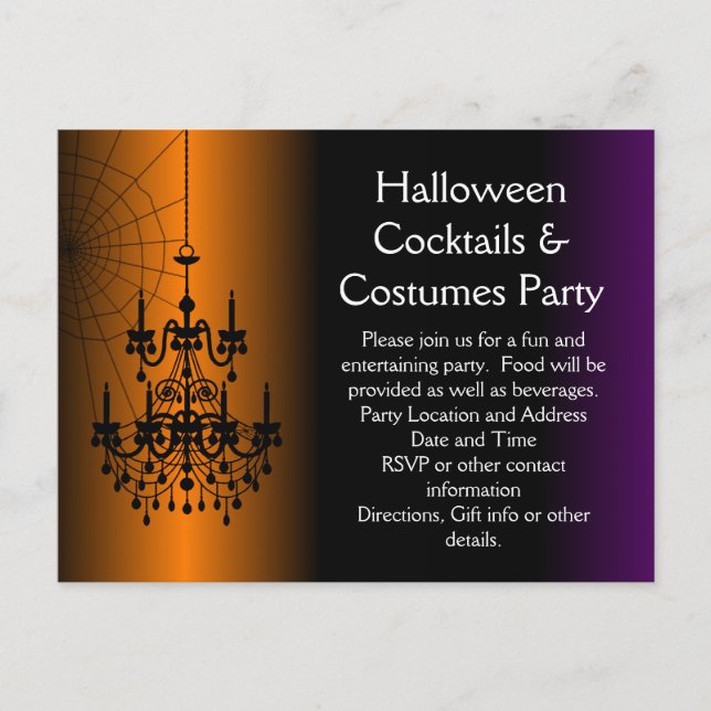 Invitation Carte Postale Chandelier d'Halloween orange/noir (Devant)
