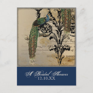 Invitation Carte Postale Chandelier Vintage Paon 6 Notes de Musique en Spir