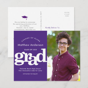 Invitation Carte Postale Changement de graduation violet des plans typograp