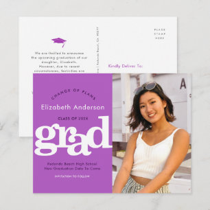 Invitation Carte Postale Changement de plan graduation audacieuse typograph