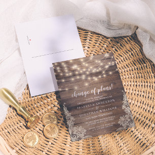 Invitation Carte Postale Changement de plan Mariage de feux de bois et de c