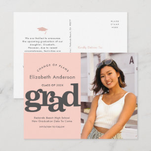 Invitation Carte Postale Changer les plans diplômé typographie gras rose pi