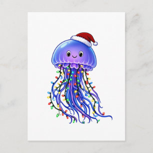 Invitation Carte Postale Chapeau de Père Noël en méduse Lumières de Noël Jo