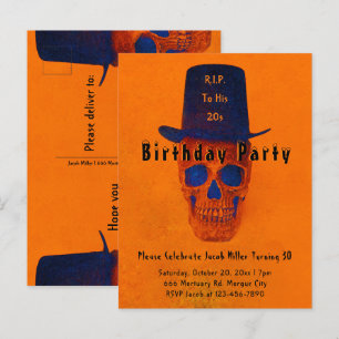 Invitation Carte Postale Chapeau haut Vintage Orange bleu RIP à ses 20 ans