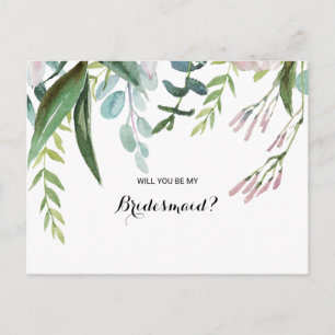 Invitation Carte Postale Charmant Bridesmaid Tropical Floral & Green